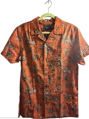 Pendleton Orange Tropical Print Short-Sleeve Button-Down Shirt